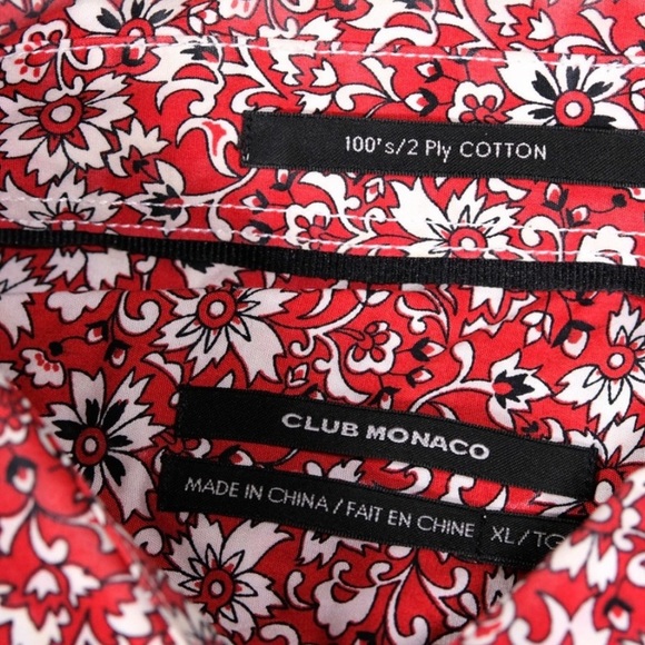 Club Monaco Men Slim Fit Red Floral Long Sleeve - Picture 3 of 8